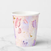 ピンク金ゴールド紫バタフライベビーシャワー 紙コップ (裏面)