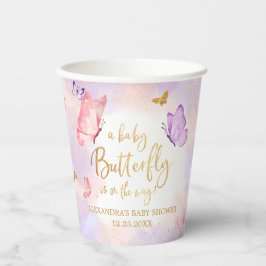 ピンク金ゴールド紫バタフライベビーシャワー 紙コップ