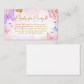 ピンク金ゴールド紫色の蝶の本ベビー エンクロージャーカード (正面/裏面)