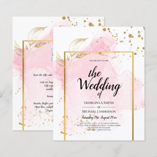 ピンク金ゴールド結婚のアルコールインク抽象芸術 (正面/裏面)