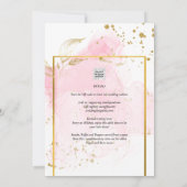 ピンク金ゴールド結婚のアルコールインク抽象芸術 招待状 (裏面)