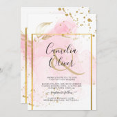 ピンク金ゴールド結婚のアルコールインク抽象芸術 招待状 (正面/裏面)