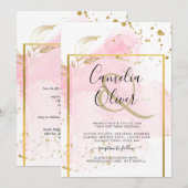 ピンク金ゴールド結婚のアルコールインク抽象芸術 招待状 (正面/裏面)