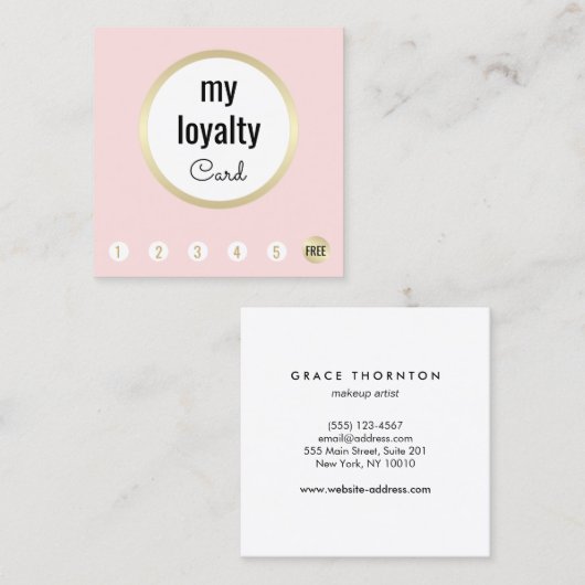 ピンク金ゴールド美しいサロンお客様ロイヤリティ6パンチ ロイヤリティカード (正面/裏面)