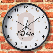 ピンク金ゴールド美学モナグラム名とハート ラージ壁時計