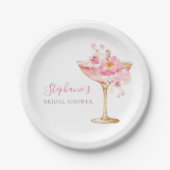 ピンク金ゴールド花びらとプロセッコフローラブライダルシャワー ペーパープレート (正面)
