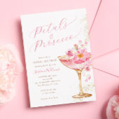 ピンク金ゴールド花びらとプロセッコフローラブライダルシャワー 招待状