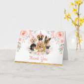 ピンク金ゴールド花子犬ペットドッグ誕生日ありがとう カード (黄色い花)