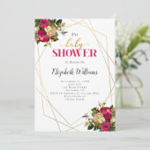 ピンク金ゴールド花赤ちゃんシャワー 招待状 (スタンド正面)