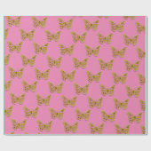 ピンク金ゴールド蝶パターン ラッピングペーパー (フラット)
