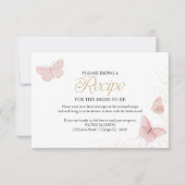 ピンク金ゴールド蝶ブライダルシャワーレシピ要求 招待状 (正面)