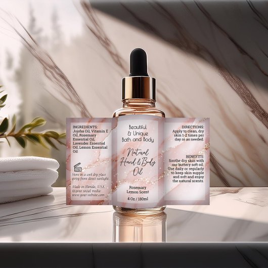 ピンク金ゴールド製品ラベル4oz油スポイトまたはボトル 長方形シール