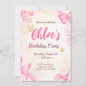 ピンク金ゴールド誕生日 招待状 (正面)