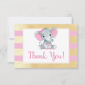 ピンク金ゴールド象サンキューカードシャワー誕生日 (正面)