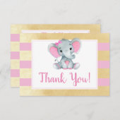 ピンク金ゴールド象サンキューカードシャワー誕生日 (正面/裏面)