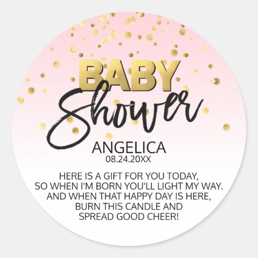 ピンク金ゴールド赤ちゃんシャワーキャンドルヴォティブ特典ラベル ラウンドシール (正面)