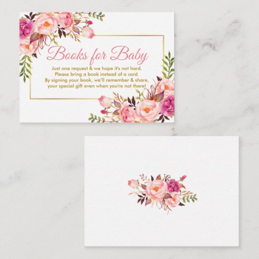 ピンク金ゴールド赤ちゃんシャワーブックベビーカード エンクロージャーカード (正面/裏面)