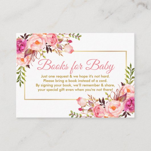 ピンク金ゴールド赤ちゃんシャワーブックベビーカード エンクロージャーカード (正面)