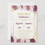 ピンク金ゴールド赤面アダルトダブル誕生日パーティー 招待状 (正面)