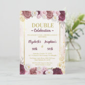 ピンク金ゴールド赤面アダルトダブル誕生日パーティー 招待状 (スタンド正面)