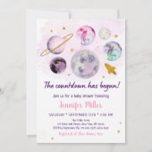 ピンク金ゴールド銀河系のカウントダウンがベビーシャワーを開始 招待状 (正面)