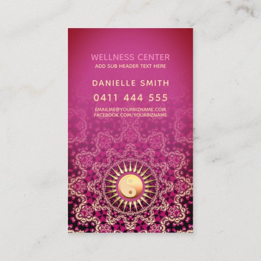 ピンク金ゴールド陰陽ホリスティックエナジーアサナヨガ 名刺 (裏面)