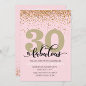 ピンク金ゴールド30と素晴らしい誕生日パーティー 招待状 (正面/裏面)