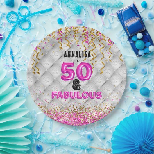 ピンク金ゴールド50素晴らしい50誕生日 ペーパープレート (パーティー)