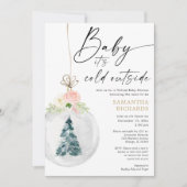 ピンク金ゴールド·ガール·ウィンター·バーチャル·ベビー·シャワー 招待状 (正面)