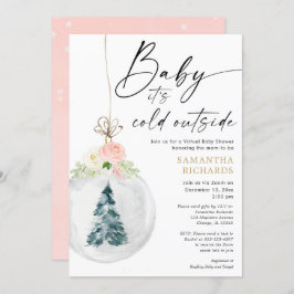 ピンク金ゴールド·ガール·ウィンター·バーチャル·ベビー·シャワー 招待状