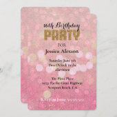 ピンク金ゴールド《写真》ぼけ味グリッター誕生日 招待状 (正面/裏面)