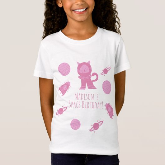 ピンク銀河宇宙猫の誕生日 Tシャツ (正面)
