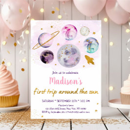 ピンク銀河系ファーストのまわりにトリップザサン誕生日 招待状