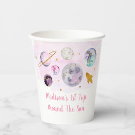 ピンク銀河系ファーストトのまわりにリップザサン誕生日 紙コップ