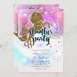 ピンク銀河系マジカルユニコーンスパークルスランバーパーティー 招待状