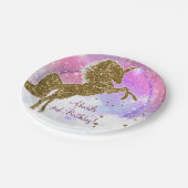 ピンク銀河系マジカルユニコーンスパークルバースデーパーティー ペーパープレート (アングル)