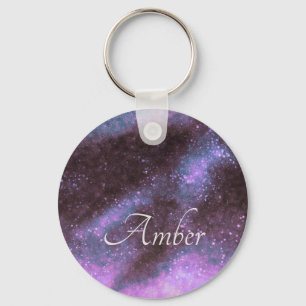 ピンク銀河系輝き抽象芸術パーソナライズされた キーホルダー