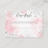 ピンク銀雪片ベビーシャワーおむつラッフル エンクロージャーカード (正面)