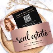 ピンク銅ブラックフォト実在エステートエージェントQRコード 名刺