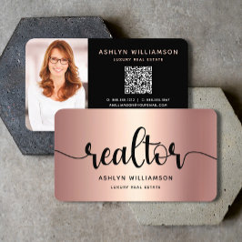 ピンク銅ブラック不動産仲介業者写真QRコードブローカー 名刺