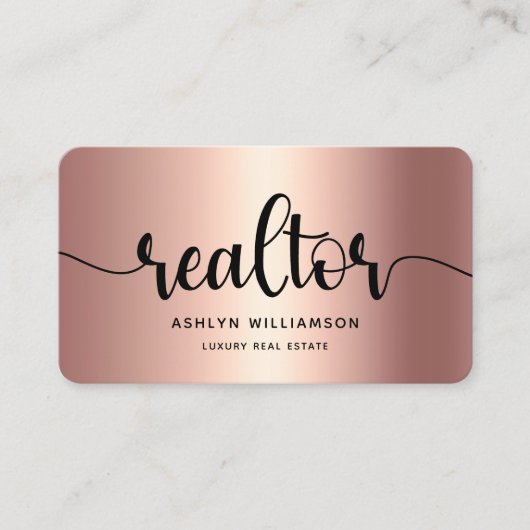 ピンク銅ブラック不動産仲介業者写真QRコードブローカー 名刺 (正面)