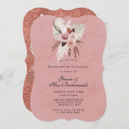 ピンク銅熱帯ブリデスメイドランチョン招待状