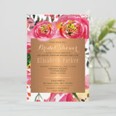 ピンク銅牡丹バラフローラブライダルシャワー 招待状 (スタンド正面)