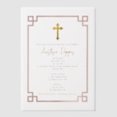 ピンク鍵ギリシャ正統《キリスト教》洗礼式や命名式ガールバプテスマ ベラム紙招待状 (正面)