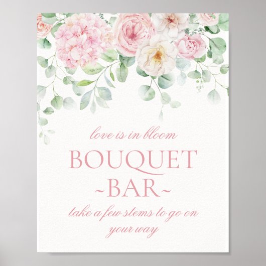 ピンク開花フローラあじさいブライダルブーケバー ポスター (正面)