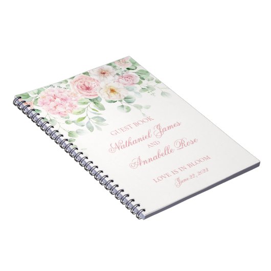 ピンク開花フローラアジサイ結婚ズゲストブック ノートブック (右側)