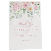 ピンク開花フローラアジサイ結婚式の引き出物 ミディアムペーパーバッグ (正面)