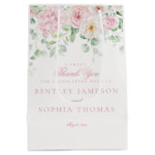 ピンク開花フローラアジサイ結婚式の引き出物 ミディアムペーパーバッグ (裏面)