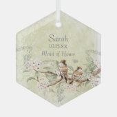 ピンク開花ヴィンテージ鳥メイド・オブ・オーナー(花嫁付き添い人)オーナメント ガラスオーナメント (正面)