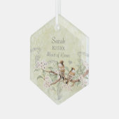 ピンク開花ヴィンテージ鳥メイド・オブ・オーナー(花嫁付き添い人)オーナメント ガラスオーナメント (正面左)